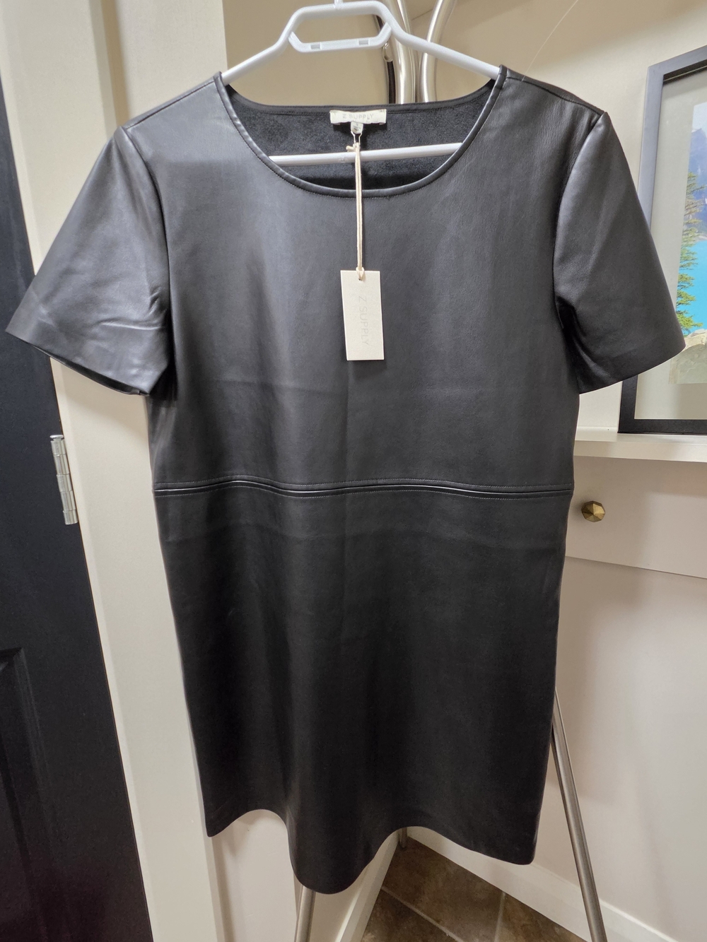 Z Supply Black Faux Leather Short-Sleeve Shift